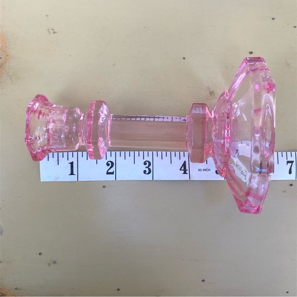 Set Of Two Romantic Pink Glass Candlesticks Candle Holders Cottagecore - Picture 6 of 9